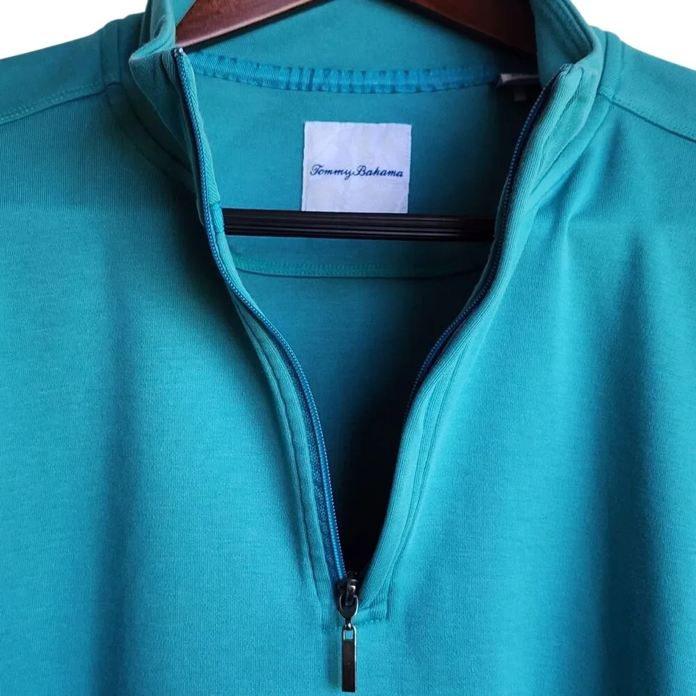 Tommy Bahama Men’s XL Teal 1/4 Zip Sweatshirt 100% Pima Cotton Marlin Logo